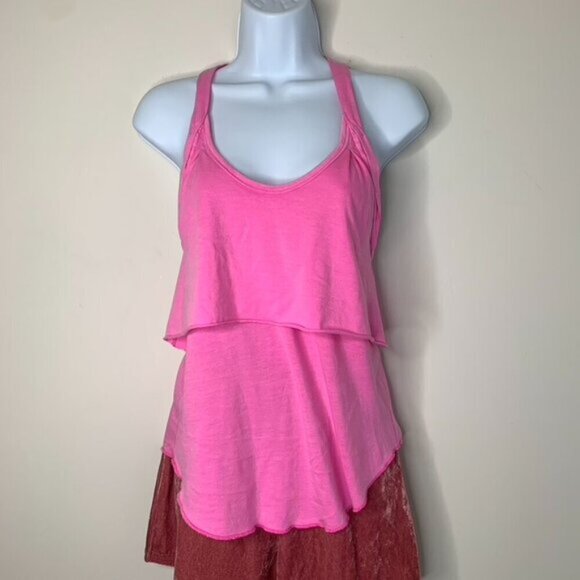 Aritzia Wilfred Tank Top Pink Cotton Knotted tie Racerback tiered ruffle Size XS - Picture 10 of 16